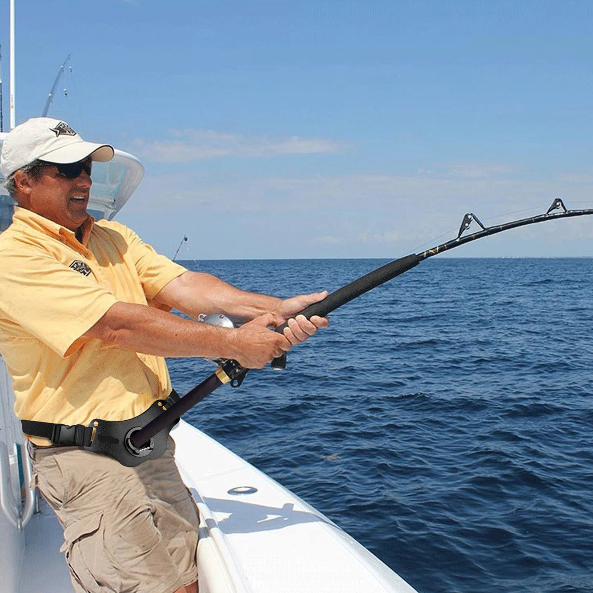 Fishing Rod Fighting Belt with Aluminum Gimbal Holder Adjustable Waist Strap and EVA Padding