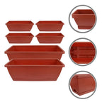 6pcs Large Rectangular Plant Pots with Trays Plastic Balcony Garden Flower Planters