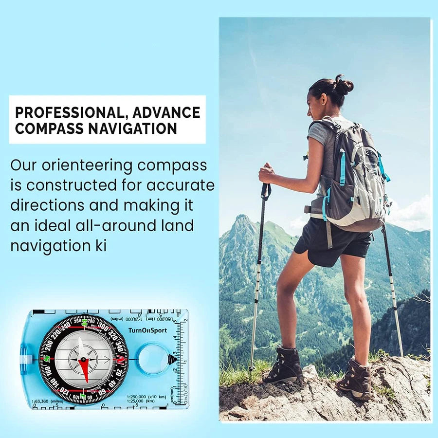 Waterproof Hiking Compass with Map Reading Magnifier and Lanyard for Outdoor Navigation