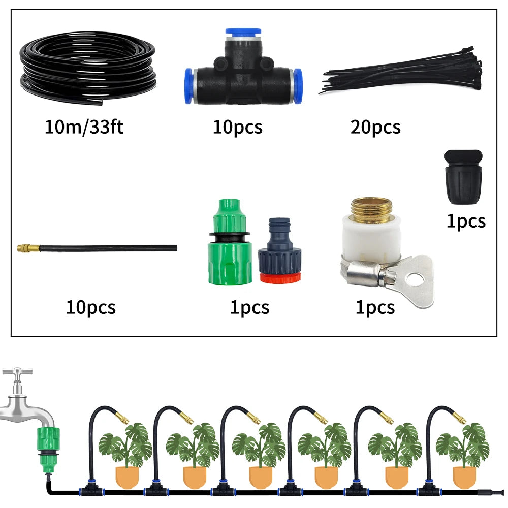 Universal 20M Automatic Irrigation Sprinkler Kit, Rotating Copper Nozzle for Garden & Balcony Watering