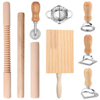 9 Piece Pasta Making Tool Set with Ravioli Stamps Rolling Pins Gnocchi Board Dough Cutter Stainless Steel