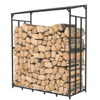 Outdoor Metal Firewood Storage Rack with Top Cover Heavy Duty Log Holder Stand