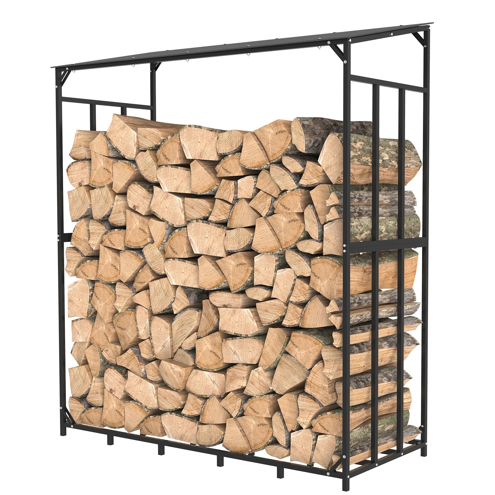 Outdoor Metal Firewood Storage Rack with Top Cover Heavy Duty Log Holder Stand