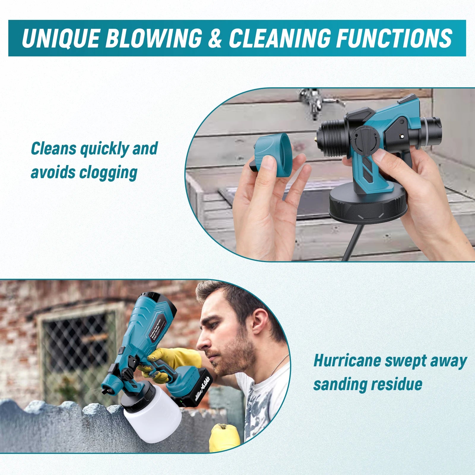 Cordless HVLP Paint Sprayer 1000ml Adjustable Flow Spray Gun for 18V Lithium Battery