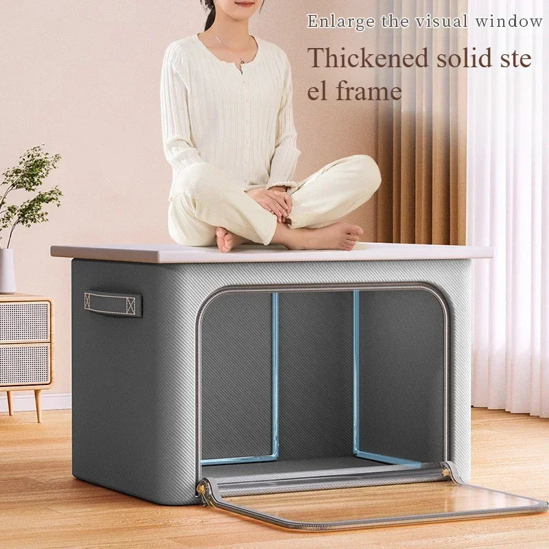 Large Foldable Fabric Storage Box with Dividers Multi Purpose Closet Organizer for Bedroom Wardrobe