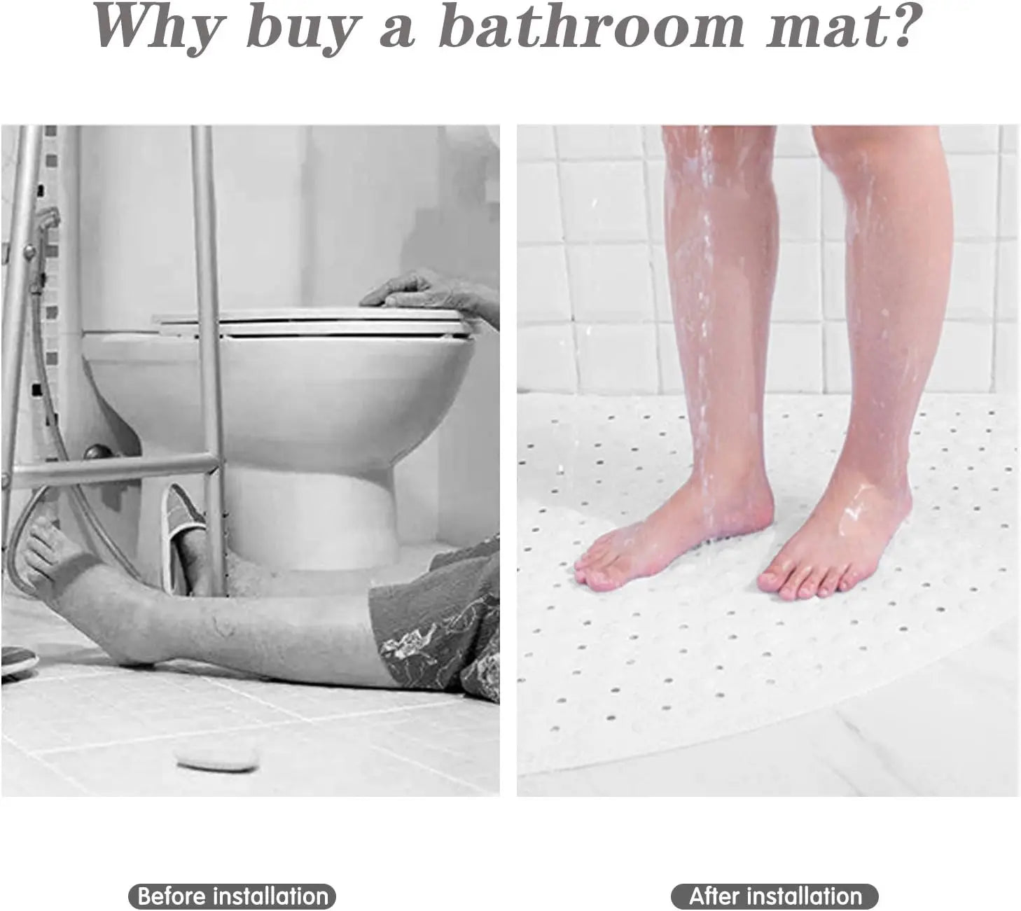 Non-Slip Corner Bath Mat 54cm PVC Shower Floor Mat with Suction Cups and Quick Drainage Design