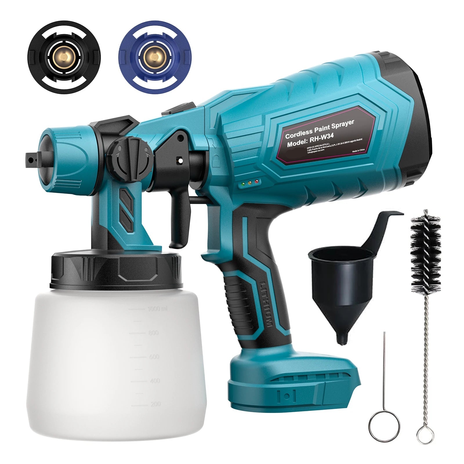 Cordless HVLP Paint Sprayer 1000ml Adjustable Flow Spray Gun for 18V Lithium Battery