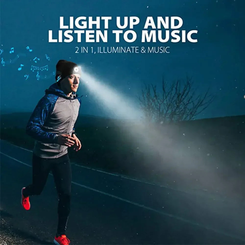 Rechargeable Bluetooth Beanie Hat with LED Light and Built in Stereo Speakers Hands Free Audio