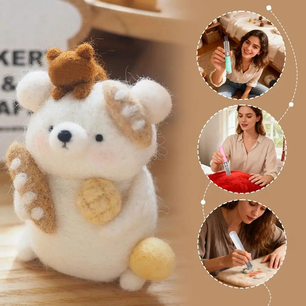 Electric Needle Felting Machine Adjustable Speed Multi-Needle Wool Craft Tool with Power Supply