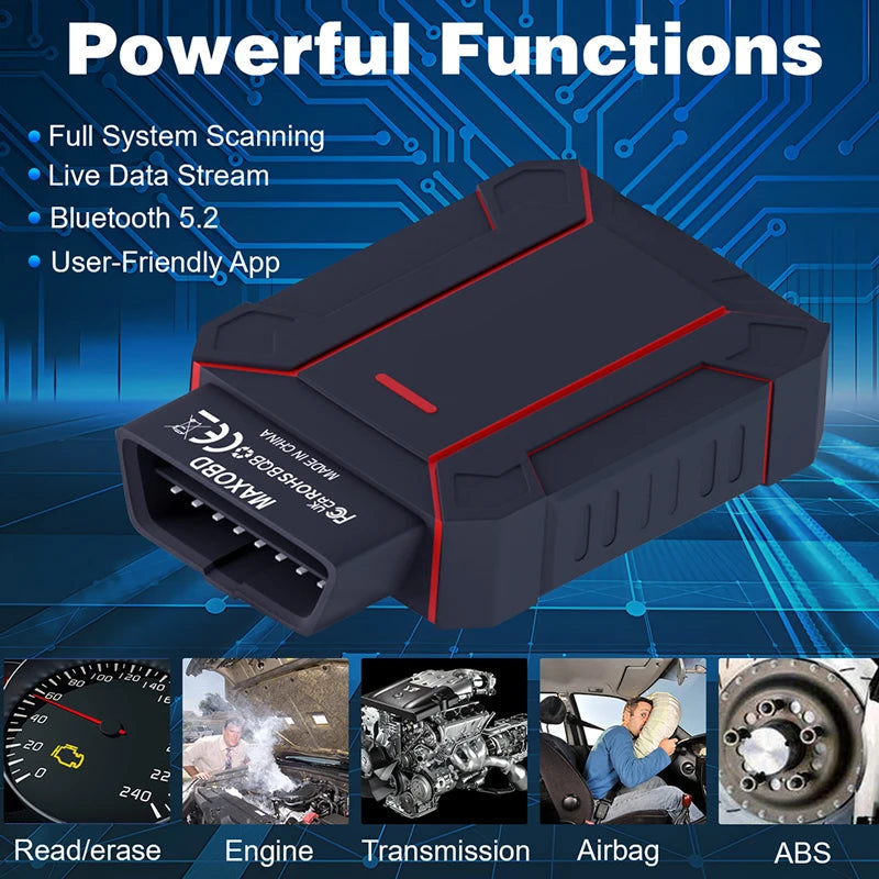 Portable Bluetooth OBD2 Car Diagnostic Scanner with Battery Monitoring and Real-Time Vehicle Data