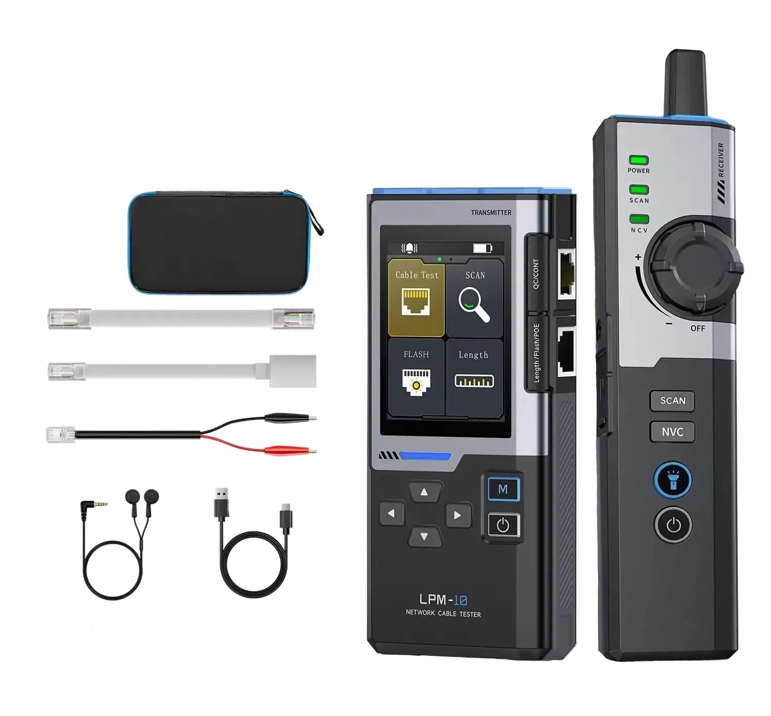 Portable Network Cable Tester with RJ45 RJ11 Ports, PoE Detection, Port Flashing and Color Display