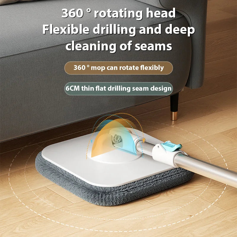 Automatic 360° Spin Mop for Floors with Stainless Tray, Telescopic Handle
