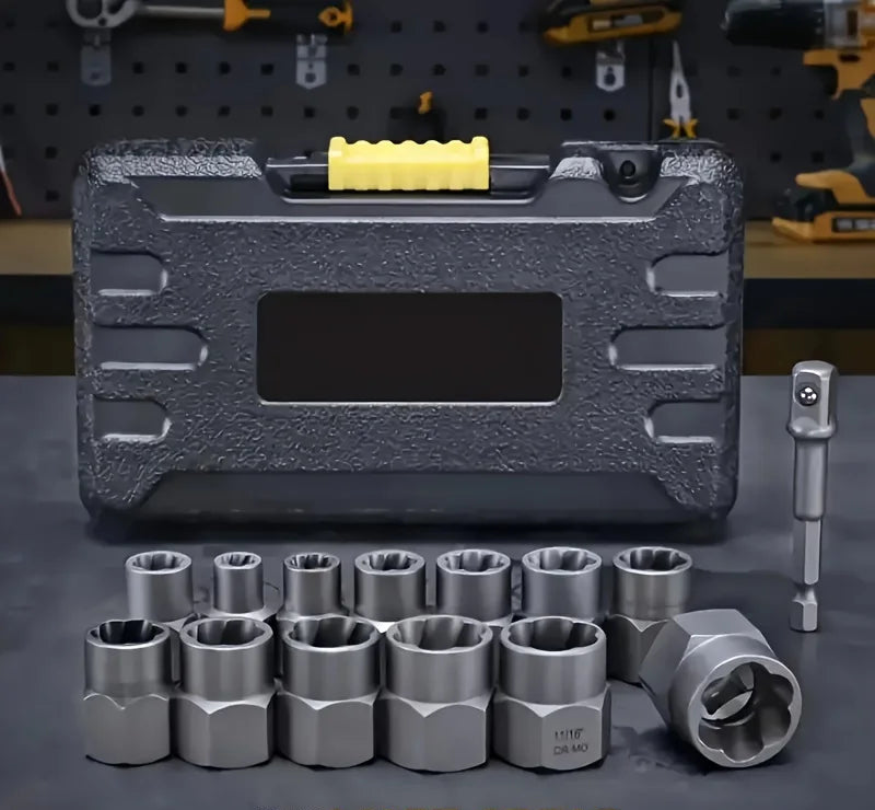 Damaged Bolt and Nut Extractor Set 14-Piece Heavy Duty Socket Kit with Chrome Steel Storage Box