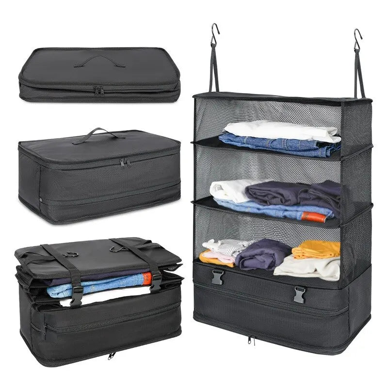 Portable Hanging Travel Storage Organizer with Compartments for Clothes and Accessories