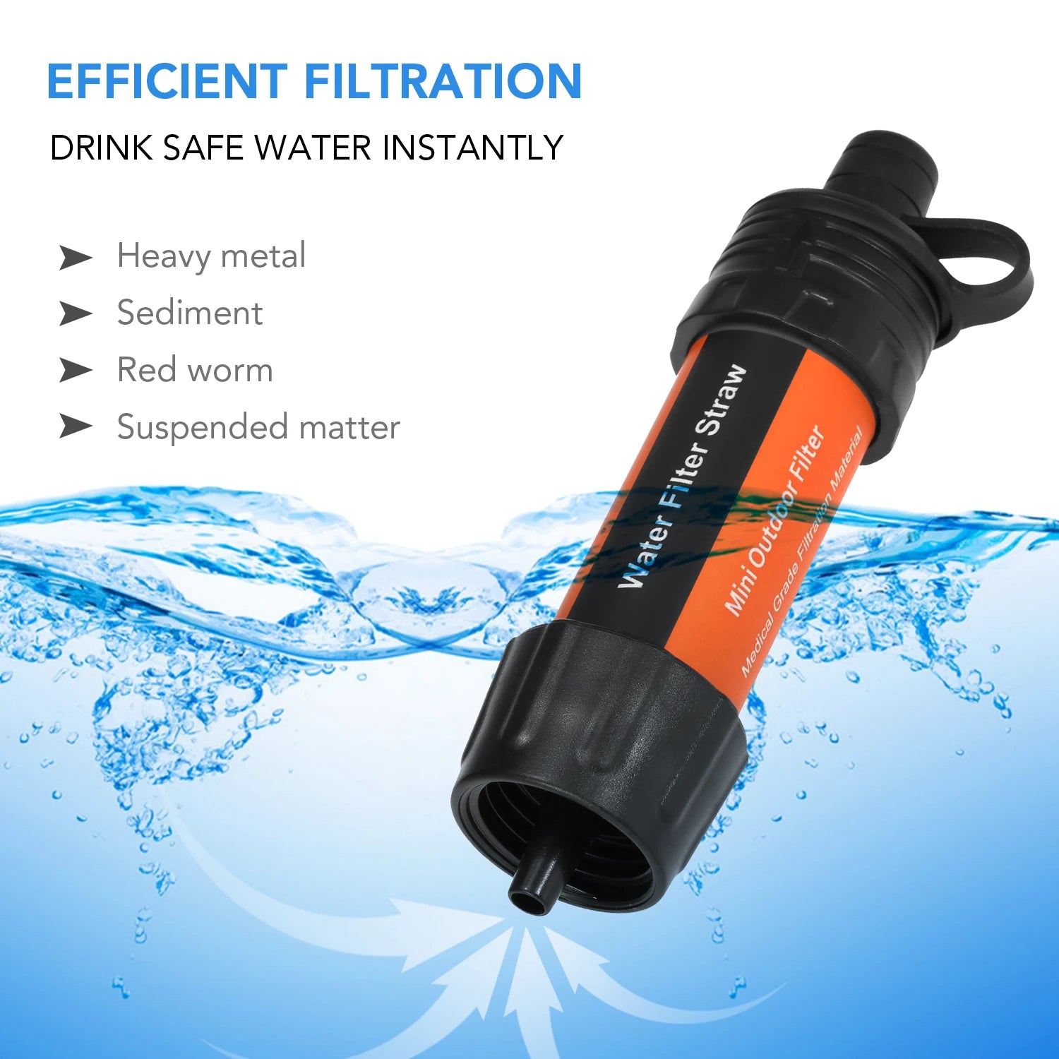Compact Outdoor Water Filter Straw Portable Drinking Water Filtration Tool for Camping and Travel