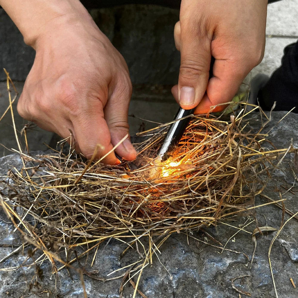 Portable Ferrocerium Fire Starter Rod Set 2PCS 15cm Flint with Striker and Paracord Outdoor Tool