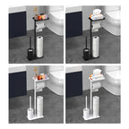 Floor Standing Toilet Paper Holder with Toilet Brush Holder and Storage Shelf Waterproof Metal Bathroom Organizer