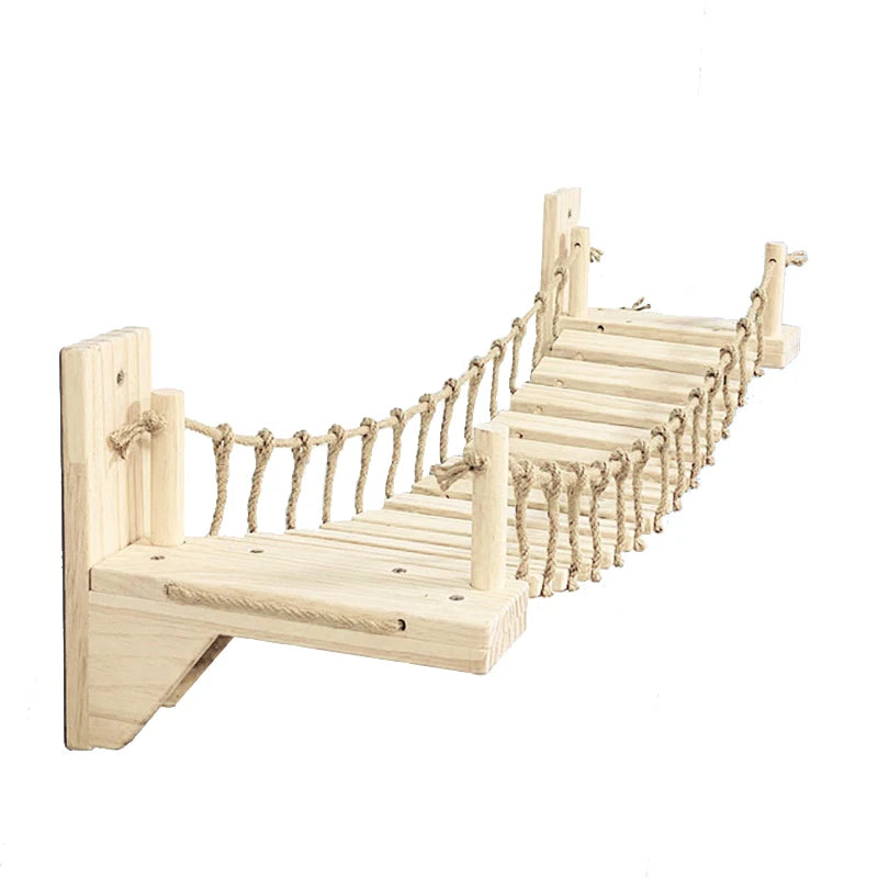 Wall Mounted Cat Climbing Bridge 100 cm Pine Wood and Sisal Rope Ladder with Platforms