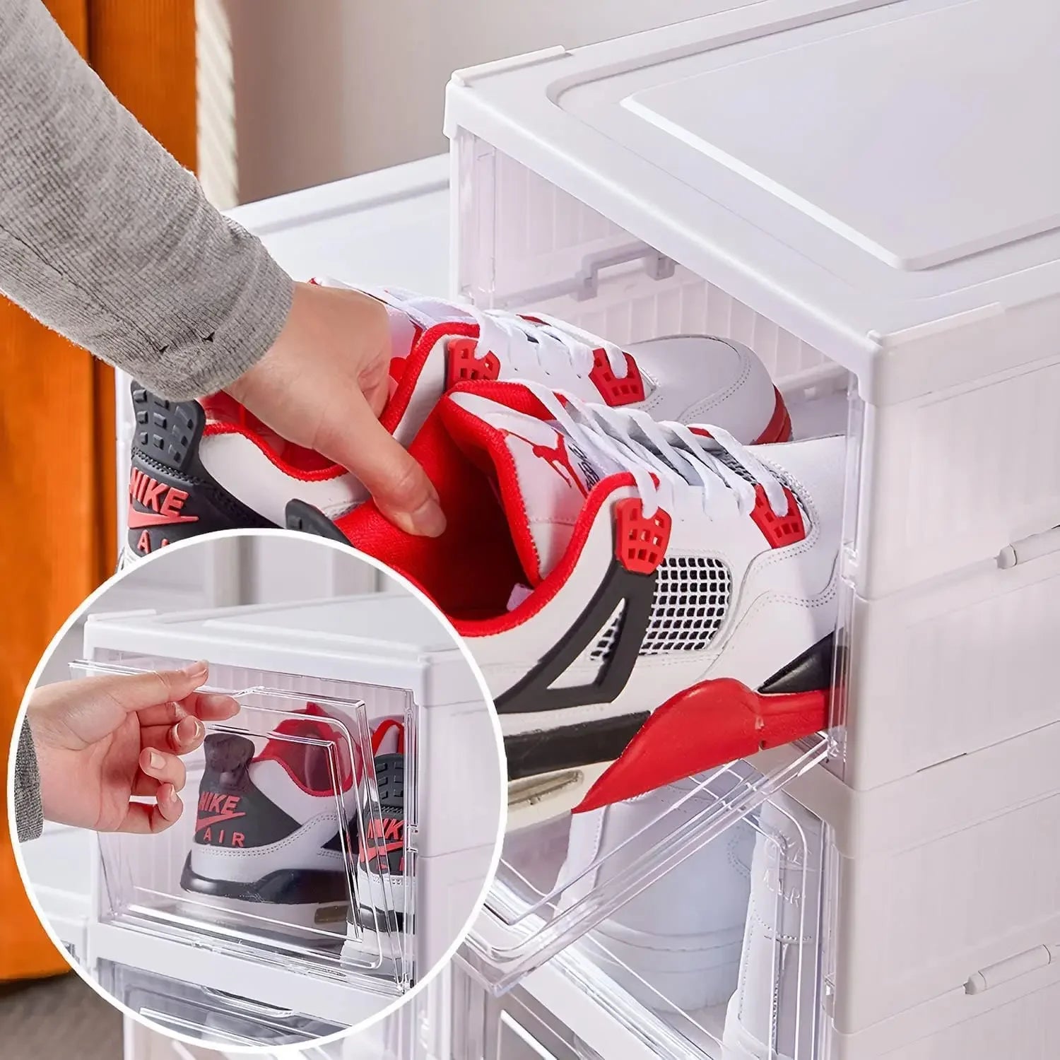 Foldable Shoe Storage Box 6 Layer Stackable Transparent Shoe Organizer Cabinet