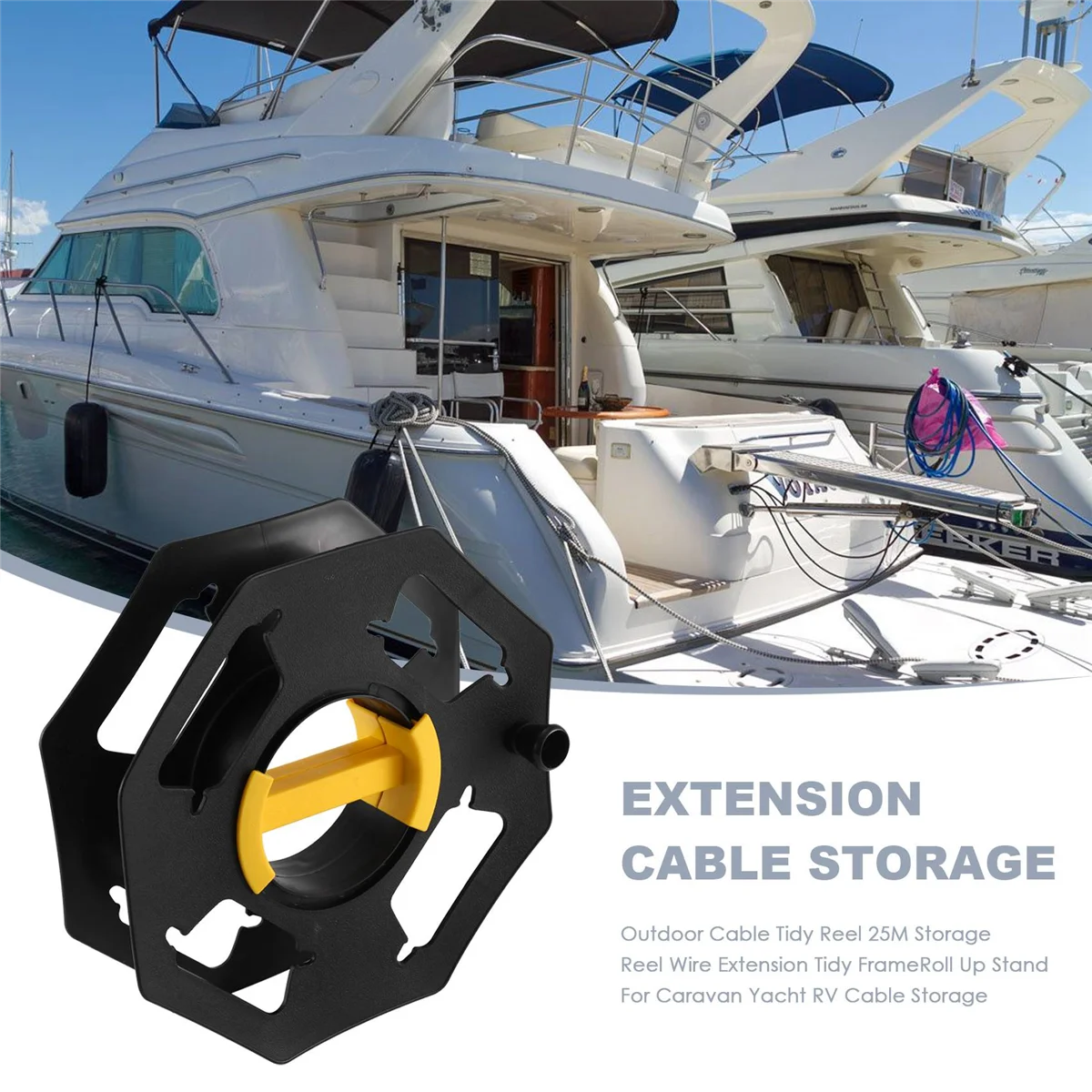 Heavy Duty Cable Storage Reel with Handle 25m Capacity Cord Organizer for Caravan Motorhome Boat