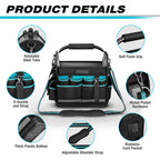 Portable 12 Inch Tool Tote Bag with Wide Mouth Opening and Multiple Storage Pockets