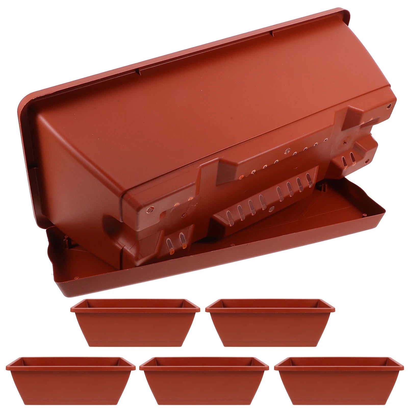 6pcs Large Rectangular Plant Pots with Trays Plastic Balcony Garden Flower Planters