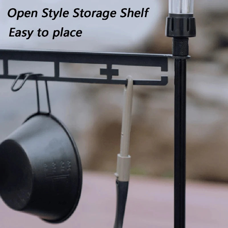 Detachable Aluminum Camping Table Organizer Rack with Shelf and Hanging Bar