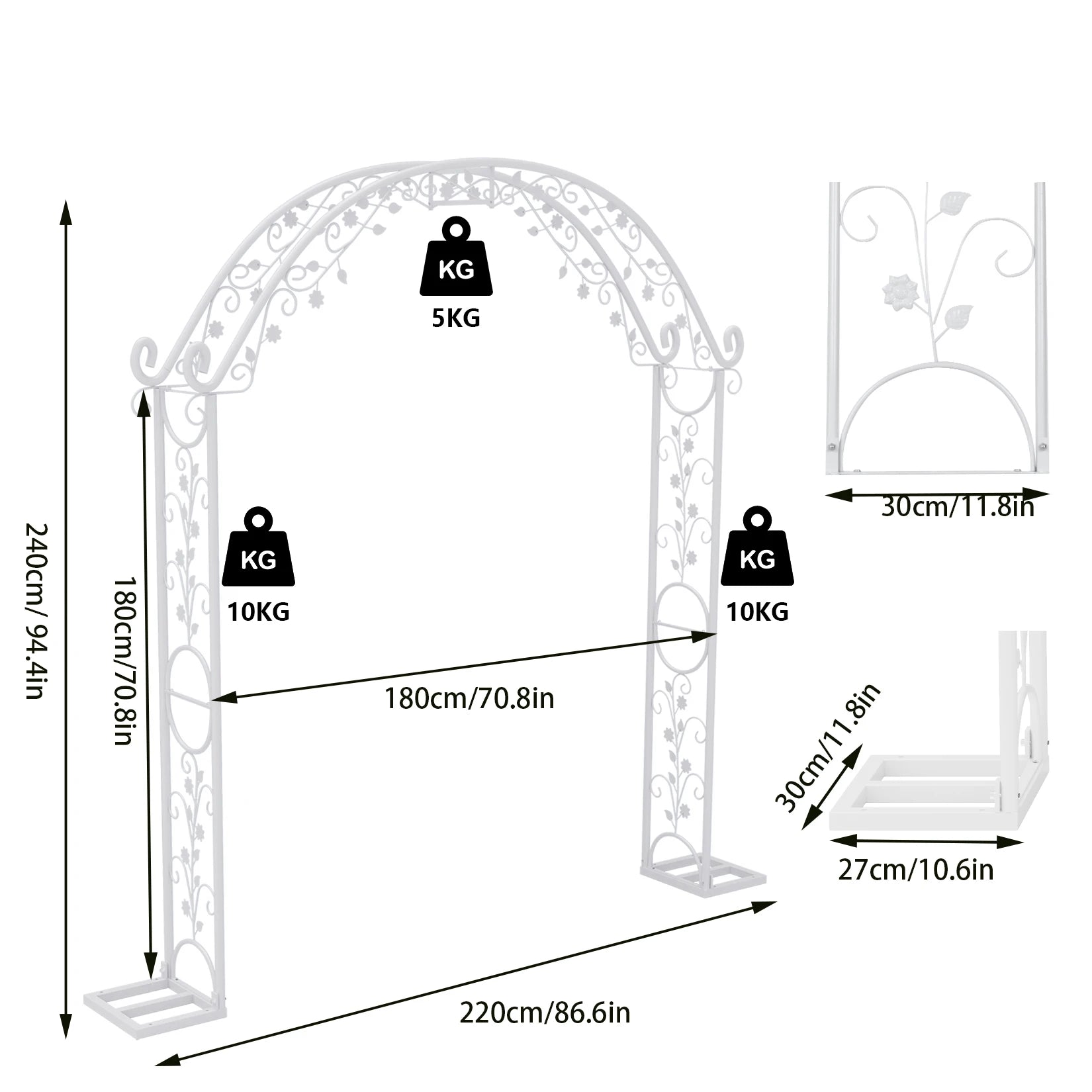 Metal Wedding Arch Backdrop Stand 220 x 30 x 240cm White Garden Trellis Frame for Events and Decorations