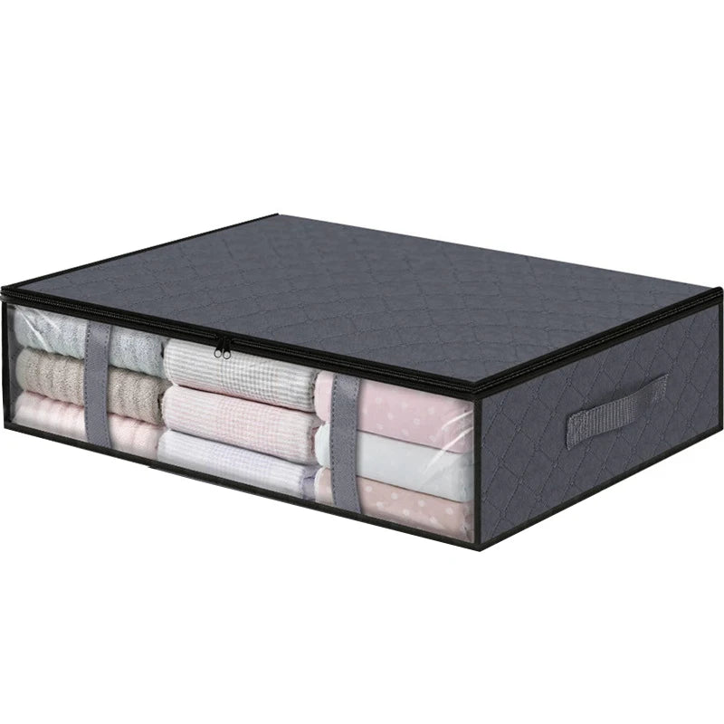 Large Capacity Under Bed Storage Bag Foldable Clothes Organizer with Clear Window Non-Woven Fabric