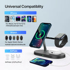 3-in-1 Wireless Charging Station with Magnetic Phone Stand 15W Fast Charger for Phone Watch Earbuds