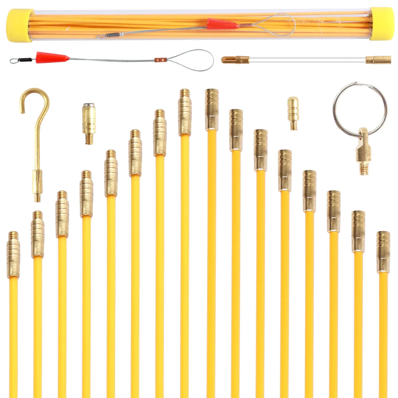 Fiberglass Wire Puller Rod Kit 21 Piece 43cm Cable Routing Tool Set for Wall Ceiling Electrical Installation