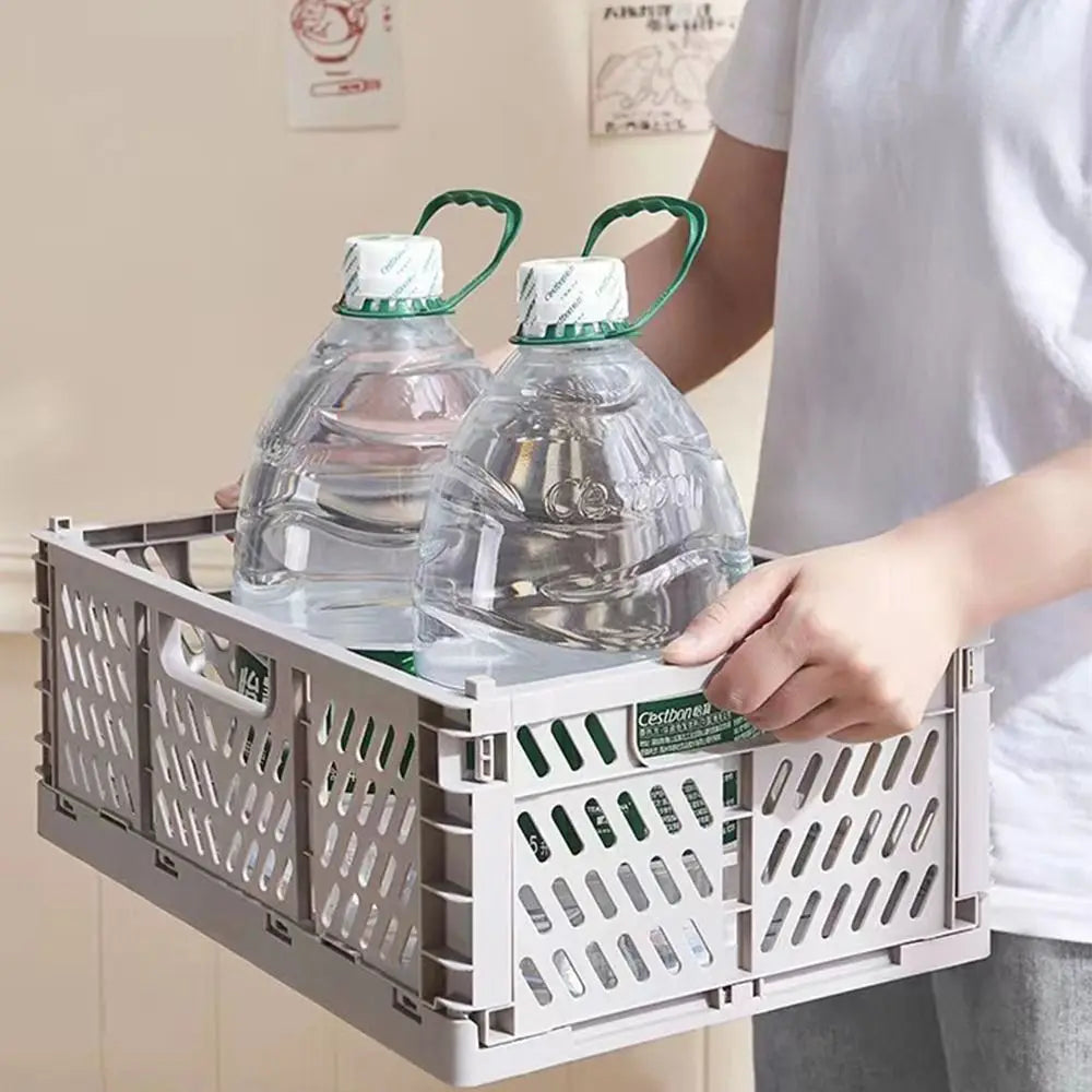 Collapsible Plastic Storage Basket with Lid Stackable Drawer Organizer for Home Office