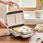Sandwich Press 750W Non-Stick Double Plate Breakfast Maker with Timer for 4 Slice Sandwiches