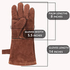 Leather Work Gloves Heavy Duty Cow Split Leather 35cm Welding BBQ Oven Workshop Gloves Pair