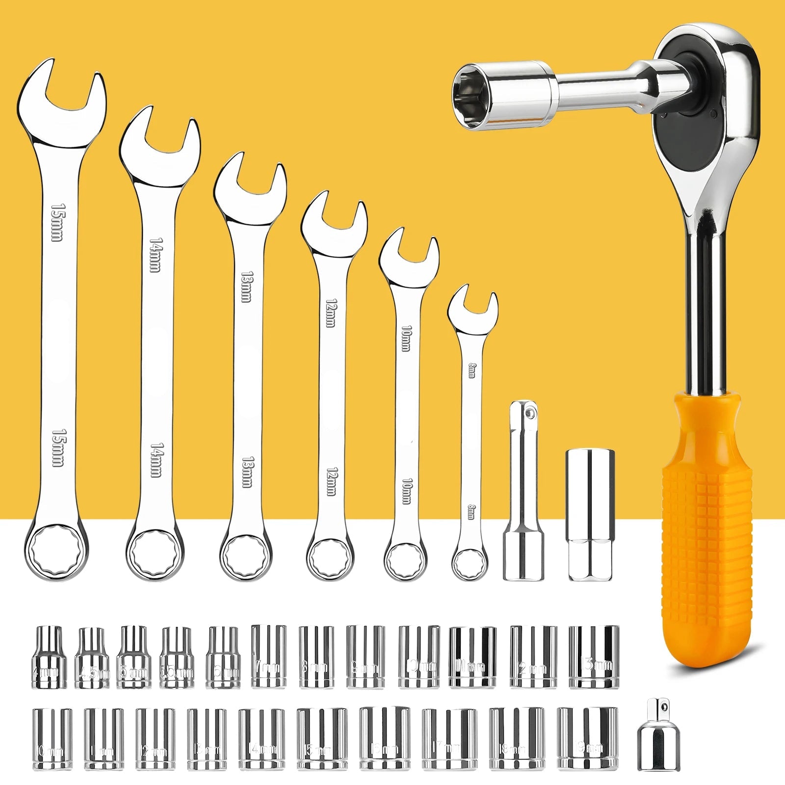 Heavy Duty 228-Piece Hand Tool Set with Socket Wrenches and Plastic Storage Toolbox
