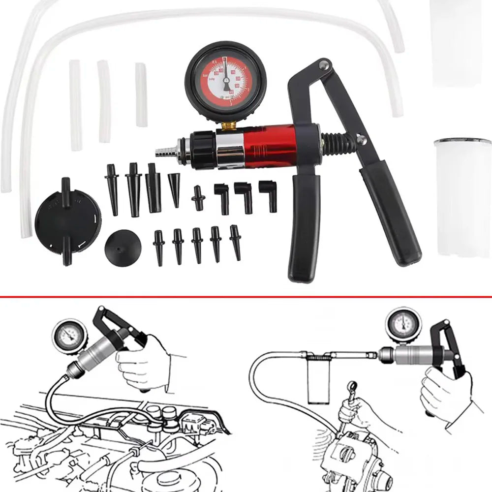 Hand Held Vacuum Pump Tester and Brake Bleeder Kit 21 Piece Automotive Diagnostic Tool with Gauge