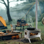 Portable Stainless Steel Camping Wood Stove with Chimney Pipes for Outdoor Cooking and Camping Use