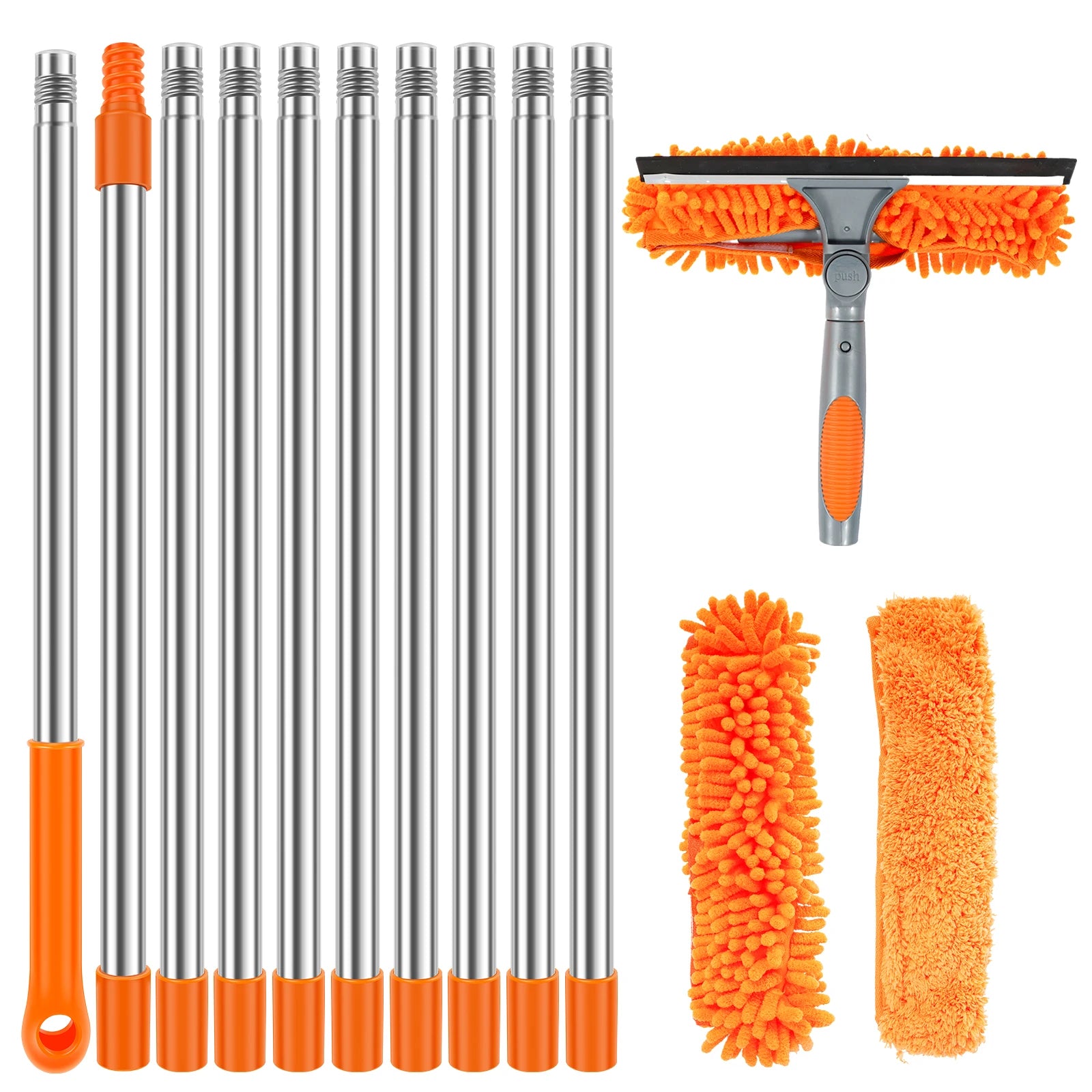100-420cm Telescopic Window Cleaning Kit 2-in-1 Double Sided Squeegee & Duster Mop