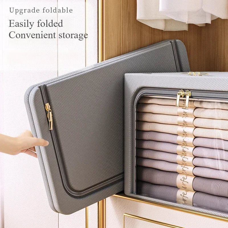 Large Foldable Fabric Storage Box with Dividers Multi Purpose Closet Organizer for Bedroom Wardrobe