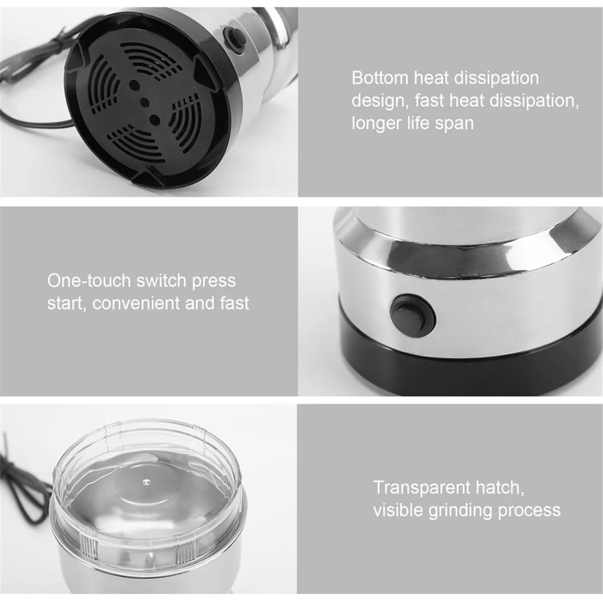 Electric Coffee Grinder 150W 350ml Stainless Steel Blade Grain Spice Mill