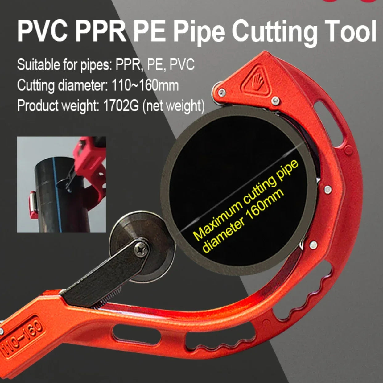 Adjustable Roller Pipe Cutter 110–200mm for PVC PP PE Copper Tubes Heavy Duty Tool