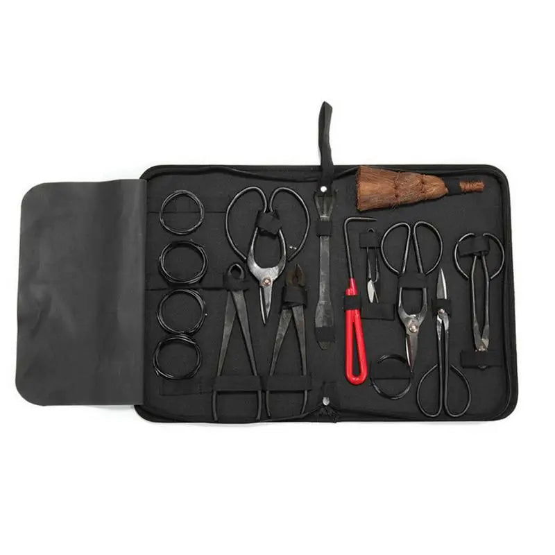 Bonsai Pruning Tool Set 10-Piece Carbon Steel Gardening Kit with Scissors, Rake and Carry Case