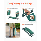 Heavy Duty Foldable Garden Kneeler and Seat with EVA Foam Pad and 2 Tool Pouches for Gardening