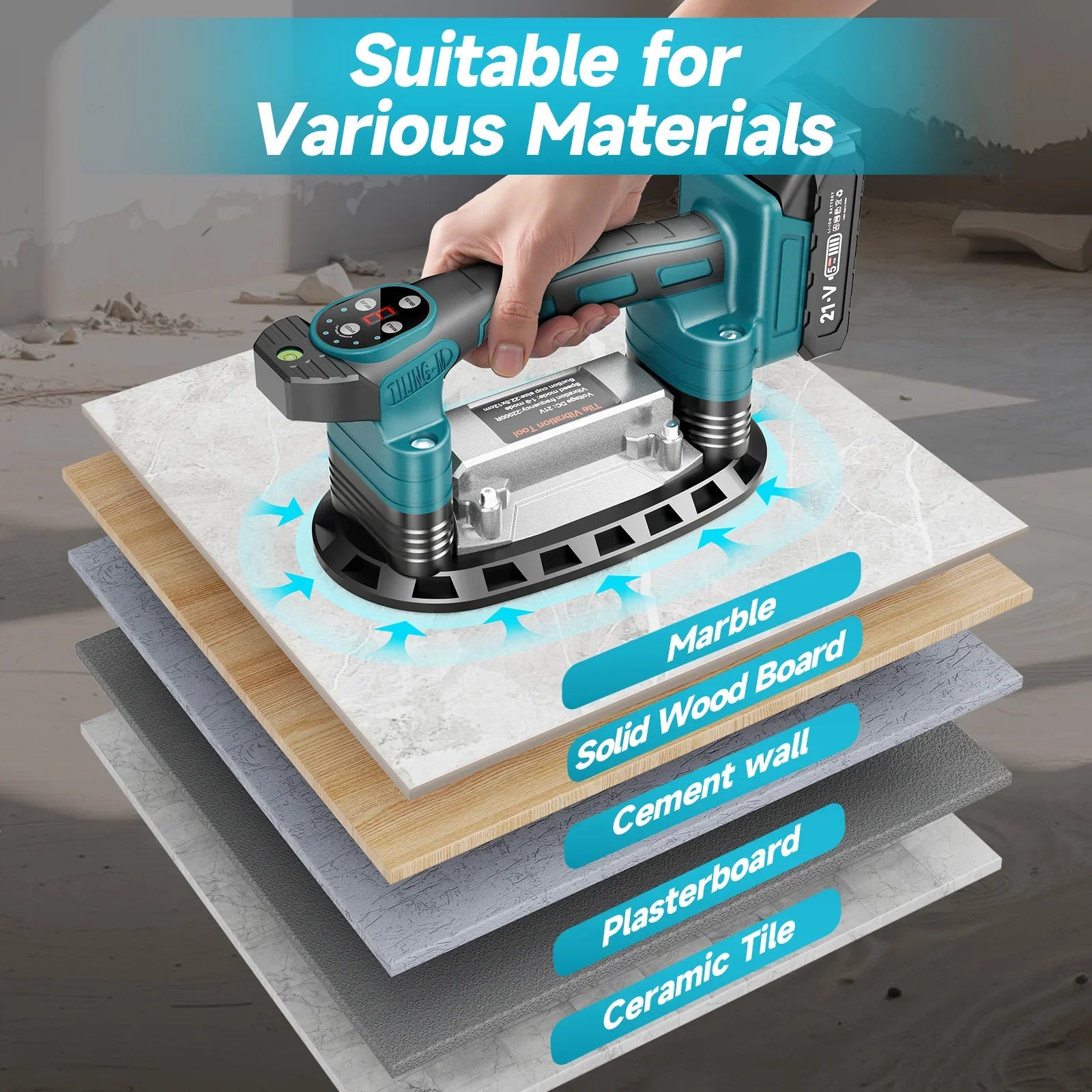 Cordless Tile Laying Machine 9 Speed Vibration Leveling Tool with 400kg Suction Capacity