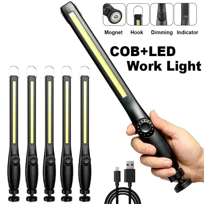 Portable USB Rechargeable COB LED Work Light Magnetic Utility Lamp for Camping and Repairs