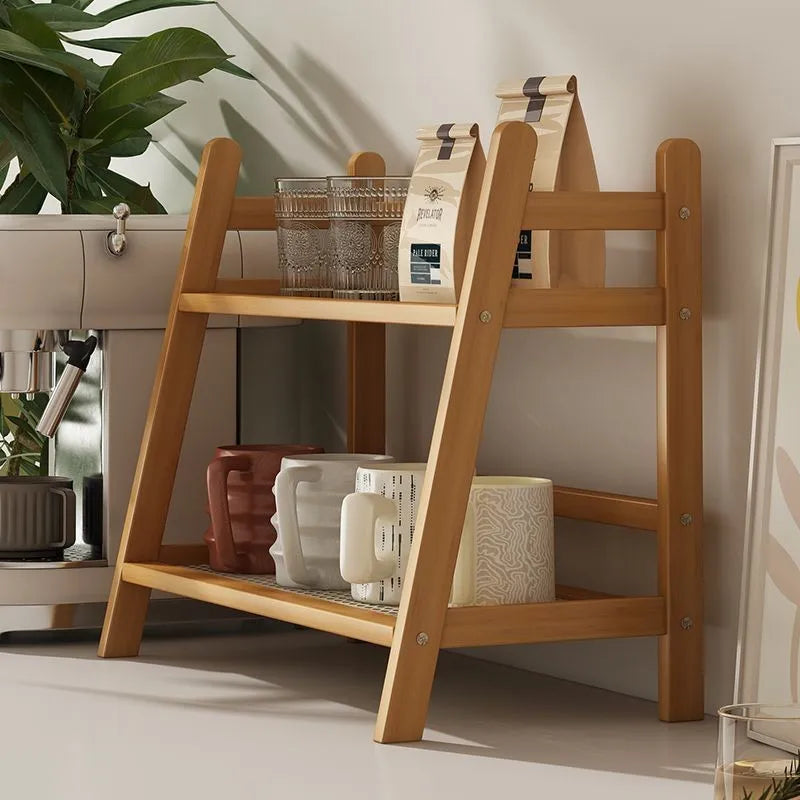 2 Tier Bamboo Spice Rack Kitchen Counter Storage Shelf Coffee Bar Organizer