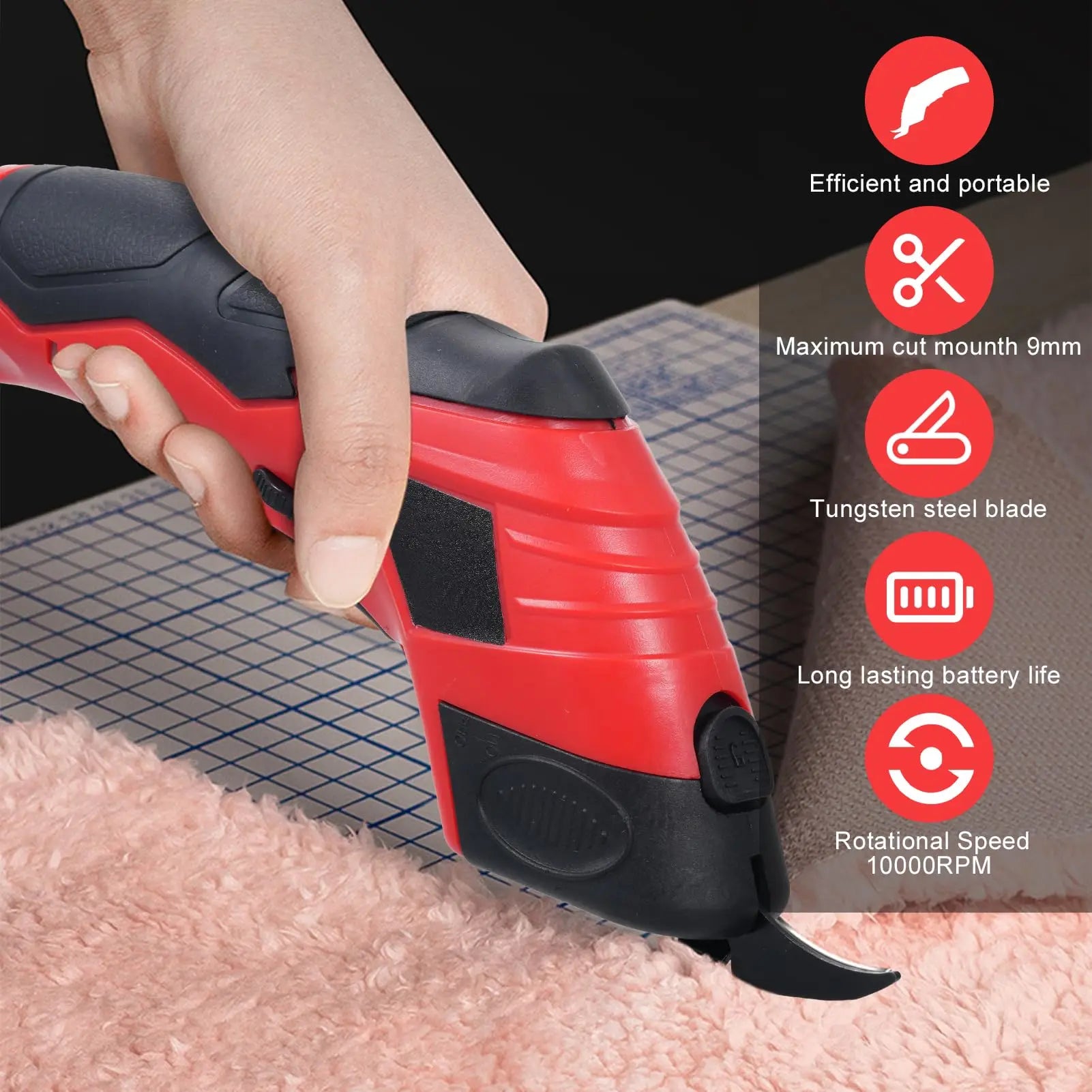 Portable Rechargeable Electric Fabric Cutter 4.2V Cordless Rotary Scissors for Cloth Leather and Cardboard