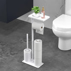 Floor Standing Toilet Paper Holder with Toilet Brush Holder and Storage Shelf Waterproof Metal Bathroom Organizer