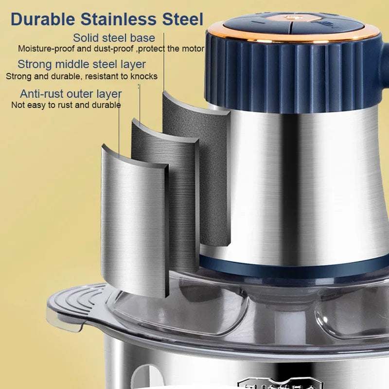 Electric Meat Grinder 5L Stainless Steel Food Processor Vegetable Chopper 500W 5-Speed Multi-Function