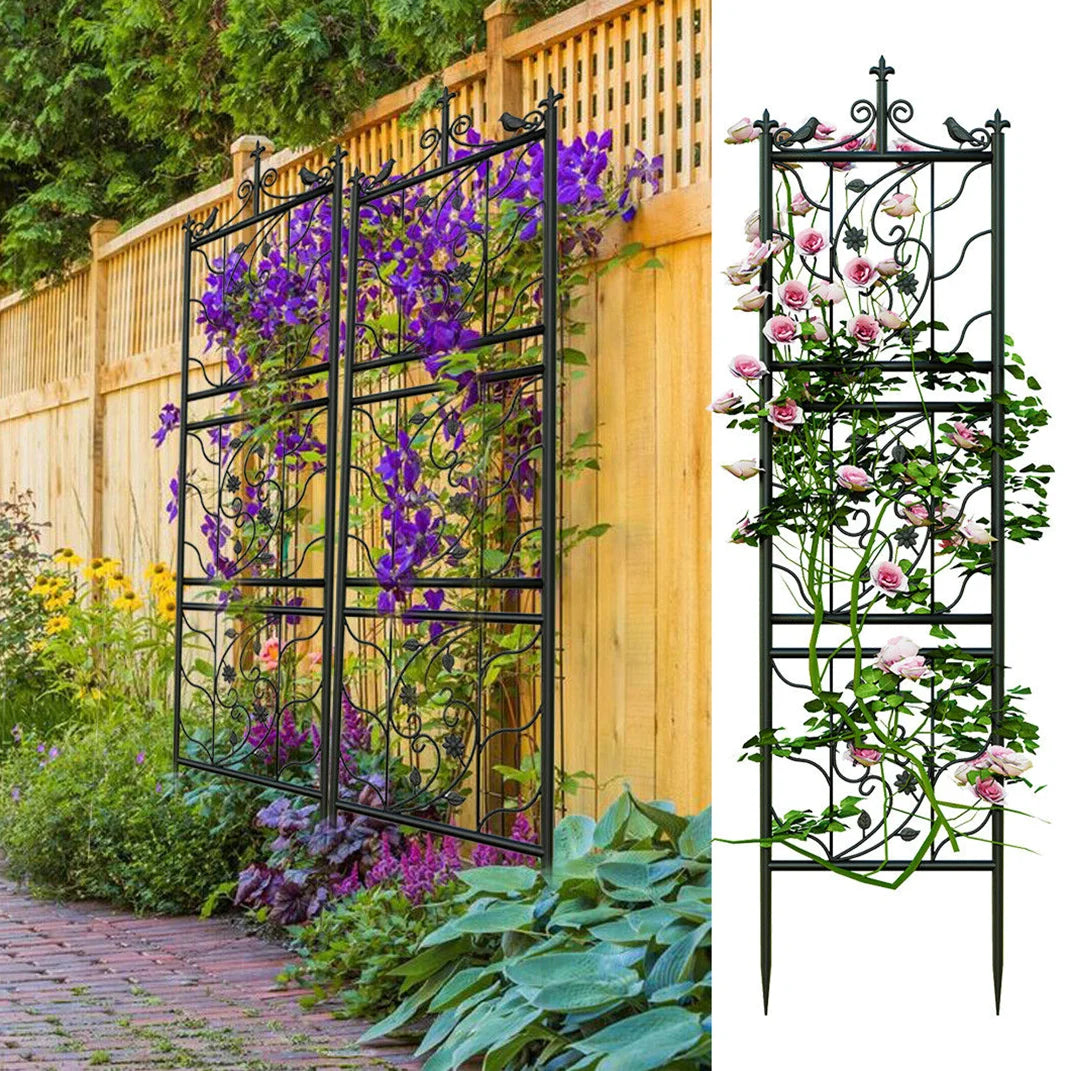 Metal Garden Trellis Plant Climbing Support Fence Panels for Vegetables Flowers and Vines (2 Pack)